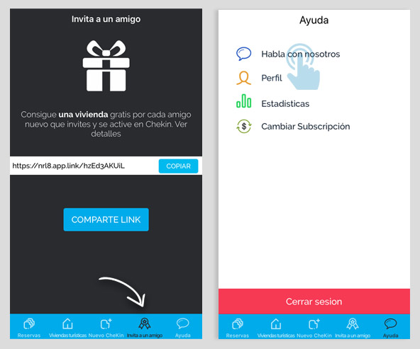 CheKin referidos y chat de soporte en la app